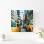 ニューヨーク市で雨が降った後の黄色のタクシー客室 スクエア壁時計 (ホーム)