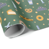 ニューヨーク市のアイコンのパターンのクリスマスモスグリーン ラッピングペーパー (ロールコーナー)