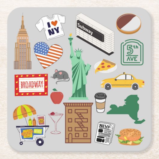 ニューヨーク市のシンボル スクエアペーパーコースター (正面)