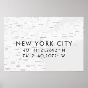 ニューヨーク市の地図のカスタム座標 淡い灰色 ポスター