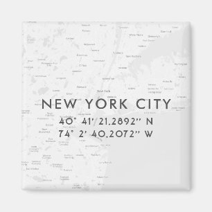 ニューヨーク市の地図のカスタム座標 淡い灰色 マグネット