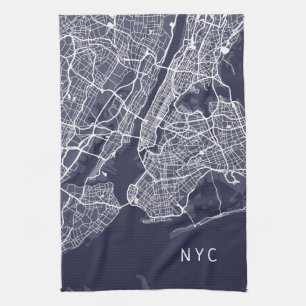 ニューヨーク市の地図  NYC ネイビーブルー キッチンタオル
