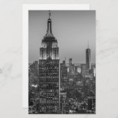 ニューヨーク市の夜の白黒航空写真 便箋 (正面/裏面)