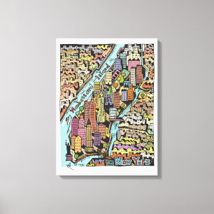 ニューヨーク市の手描き地図 キャンバスプリント