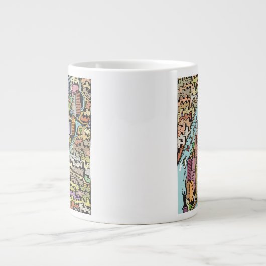 ニューヨーク市の手描き地図 ジャンボコーヒーマグカップ (正面)
