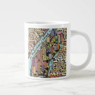 ニューヨーク市の手描き地図 ジャンボコーヒーマグカップ