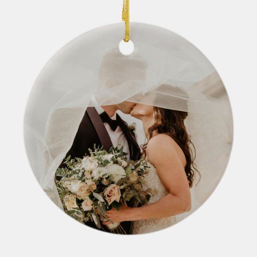 ニューヨーク市の水の色のスカイライン結婚の写真 セラミックオーナメント (裏面)