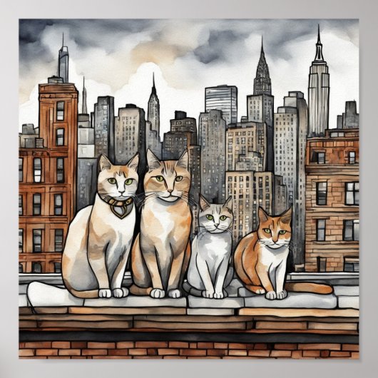 ニューヨーク市の猫 (水彩画) ポスター (正面)