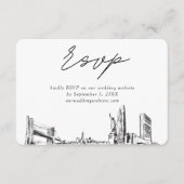 ニューヨーク市の結婚ミニマリストスケッチRSVP エンクロージャーカード (正面)