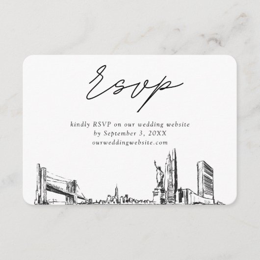 ニューヨーク市の結婚ミニマリストスケッチRSVP エンクロージャーカード (正面)