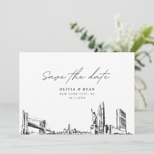 ニューヨーク市の結婚式の日付を保存モダン 招待状 (スタンド正面)