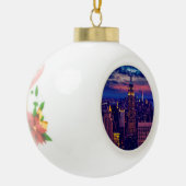 ニューヨーク市の街並みアットナイト セラミックボールオーナメント (左)
