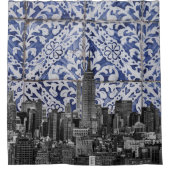 ニューヨーク市の超高層ビルがポルトガルのタイルに出会う シャワーカーテン (正面)