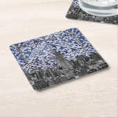 ニューヨーク市の超高層ビルがポルトガルのタイルに出会う スクエアペーパーコースター (アングル)