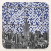 ニューヨーク市の超高層ビルがポルトガルのタイルに出会う スクエアペーパーコースター (正面)