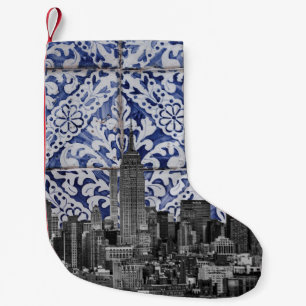 ニューヨーク市の超高層ビルがポルトガルのタイルに出会う スモールクリスマスストッキング