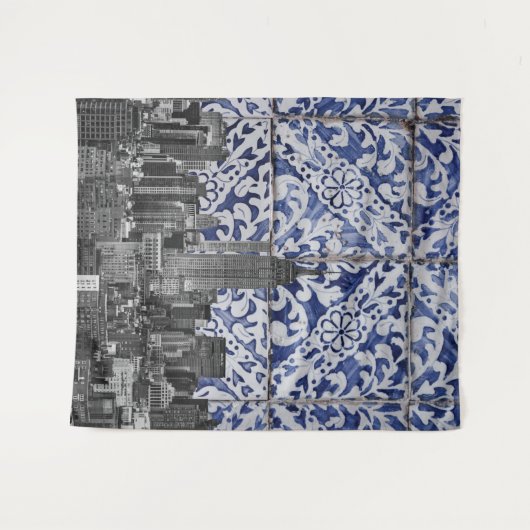 ニューヨーク市の超高層ビルがポルトガルのタイルに出会う タペストリー (正面(横))