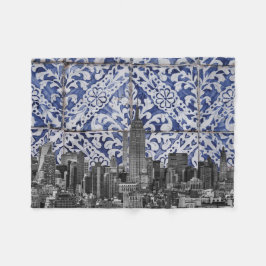 ニューヨーク市の超高層ビルがポルトガルのタイルに出会う フリースブランケット