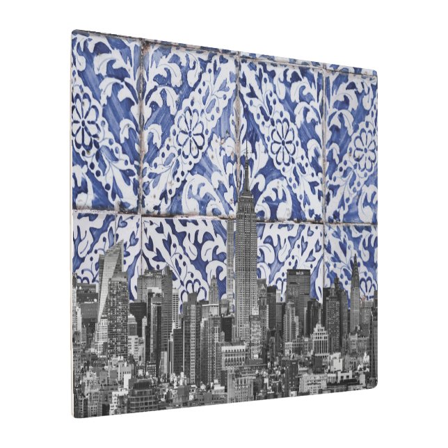 ニューヨーク市の超高層ビルがポルトガルのタイルに出会う メタルプリント (アングル)