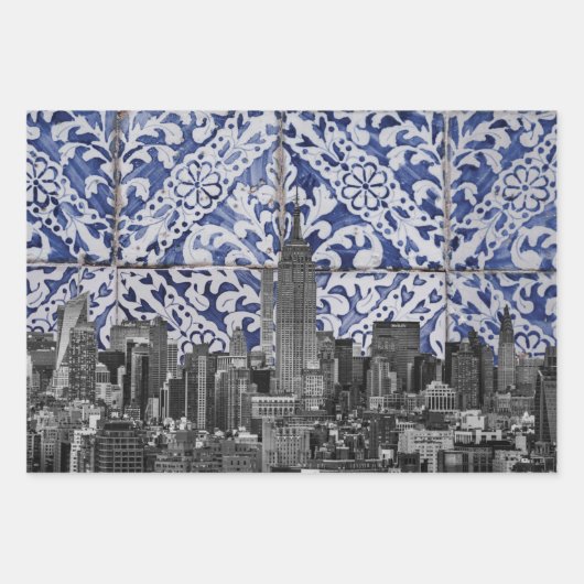 ニューヨーク市の超高層ビルがポルトガルのタイルに出会う ラッピングペーパーシート (正面3)