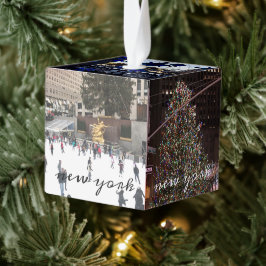 ニューヨーク市クリスマスツリーライトタクシー写真 キューブオーナメント