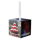 ニューヨーク市クリスマスツリーライトタクシー写真 キューブオーナメント (裏面アングル)