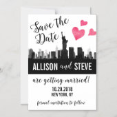 ニューヨーク市スカイラインウェディング日付磁石を保存 マグネット招待状 (正面)