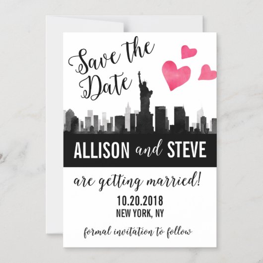 ニューヨーク市スカイラインウェディング日付磁石を保存 マグネット招待状 (正面)