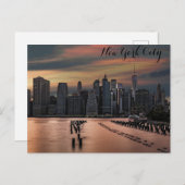 ニューヨーク市スカイラインサンセット写真 ポストカード (正面/裏面)