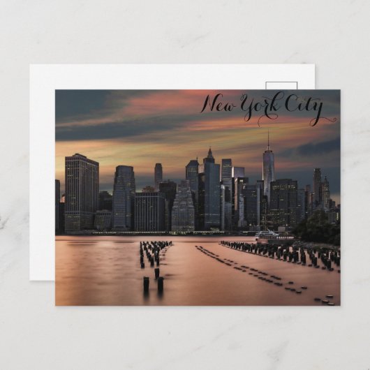 ニューヨーク市スカイラインサンセット写真 ポストカード (正面/裏面)