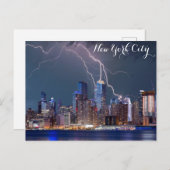 ニューヨーク市スカイラインナイトストーム写真 ポストカード (正面/裏面)