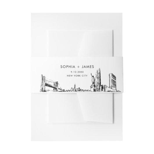 ニューヨーク市スカイラインベリーバンド、2"x11.5" 招待状ベリーバンド (正面例)