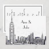 ニューヨーク市スカイライン01 エッチング ウェディング インビテーション (正面/裏面)