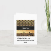 ニューヨーク市スカイライン セピア B5 ブラック リブ ダマスク ありがとう サンキューカード (裏面)