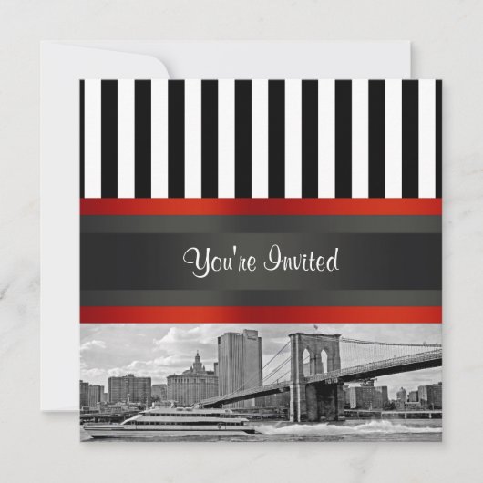 ニューヨーク市スカイライン ブルックリン橋 ボートパーティー ご招待 招待状 (正面)