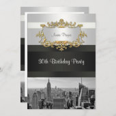 ニューヨーク市スカイライン モノクロ05 白 黒 バースデー インビテーション (正面/裏面)