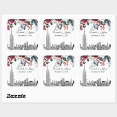 ニューヨーク市スカイラインESBエッチング バーガンディ グリーン フローラル ウォーターカラー スクエアシール (シート)