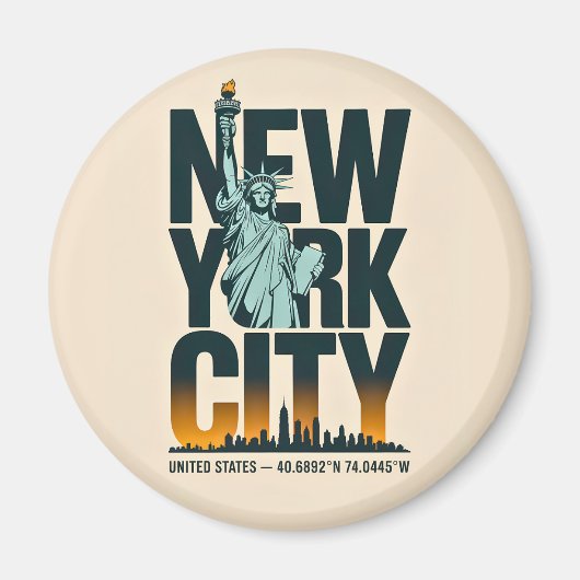ニューヨーク市タイポグラフィ自由スカイライン像 マグネット (正面)