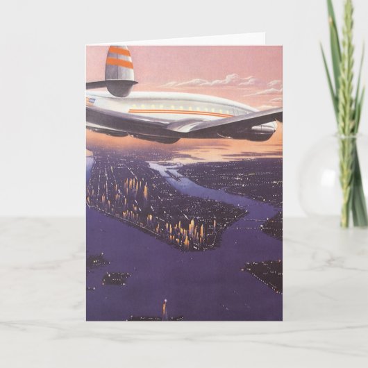 ニューヨーク市ハドソン川上空のヴィンテージ飛行機 カード (正面)