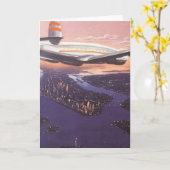 ニューヨーク市ハドソン川上空のヴィンテージ飛行機 カード (黄色い花)