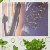 ニューヨーク市ハドソン川上空のヴィンテージ飛行機 キッチンタオル (折り畳み)