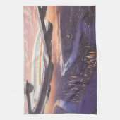 ニューヨーク市ハドソン川上空のヴィンテージ飛行機 キッチンタオル (縦)