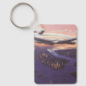 ニューヨーク市ハドソン川上空のヴィンテージ飛行機 キーホルダー (正面)