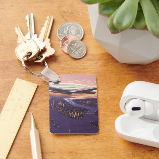 ニューヨーク市ハドソン川上空のヴィンテージ飛行機 キーホルダー (デスク)