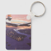 ニューヨーク市ハドソン川上空のヴィンテージ飛行機 キーホルダー (裏面)