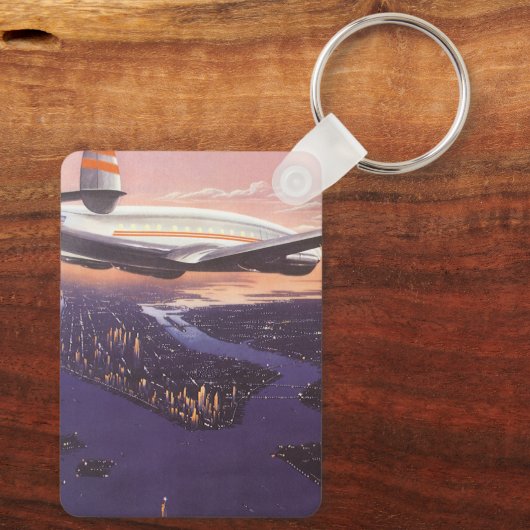 ニューヨーク市ハドソン川上空のヴィンテージ飛行機 キーホルダー (裏面)