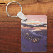 ニューヨーク市ハドソン川上空のヴィンテージ飛行機 キーホルダー (正面)