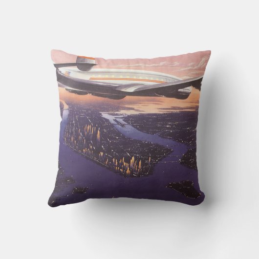 ニューヨーク市ハドソン川上空のヴィンテージ飛行機 クッション (裏面)