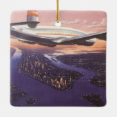 ニューヨーク市ハドソン川上空のヴィンテージ飛行機 セラミックオーナメント (裏面)