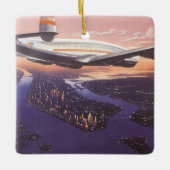 ニューヨーク市ハドソン川上空のヴィンテージ飛行機 セラミックオーナメント (正面)